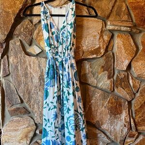 LOFT Blue and Green Floral Maxi Dress